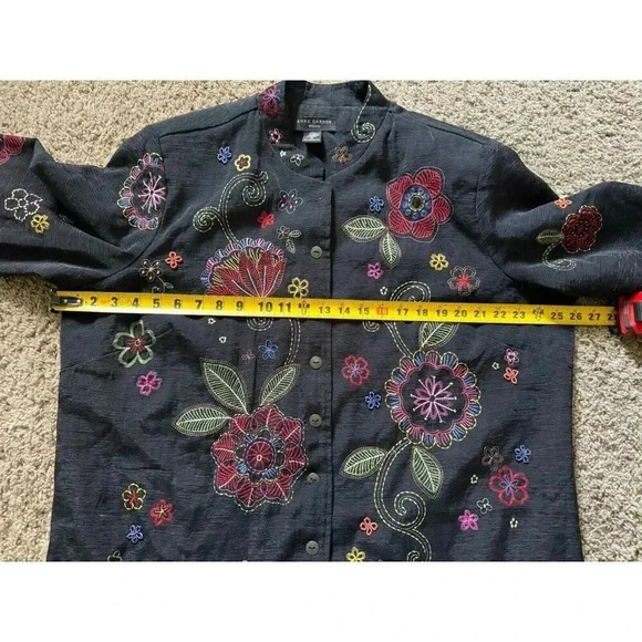 ANNE CARSON Women's 70% Silk Artsy Embroidered Floral Beaded Jacket Cardigan 2X - Picture 10 of 11